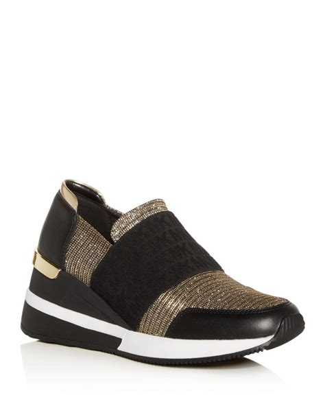 black wedge sneakers michael kors|Michael Kors black slip on.